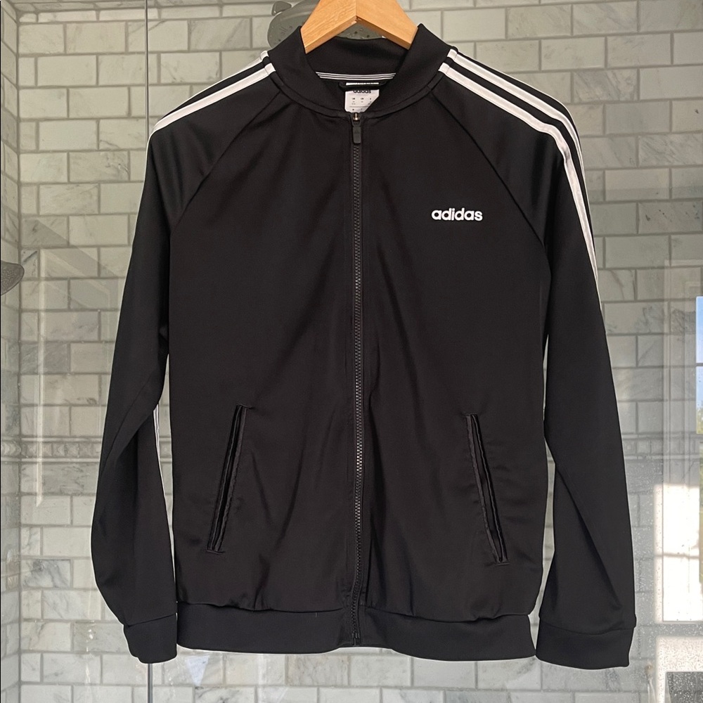 Adidas Black Jacket with White Stripes